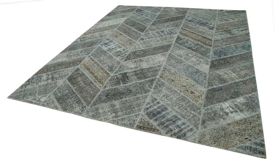 Kırk Yama Gri Patchwork Pamuk Yün El Dokuma Halısı 245x309 Agacan