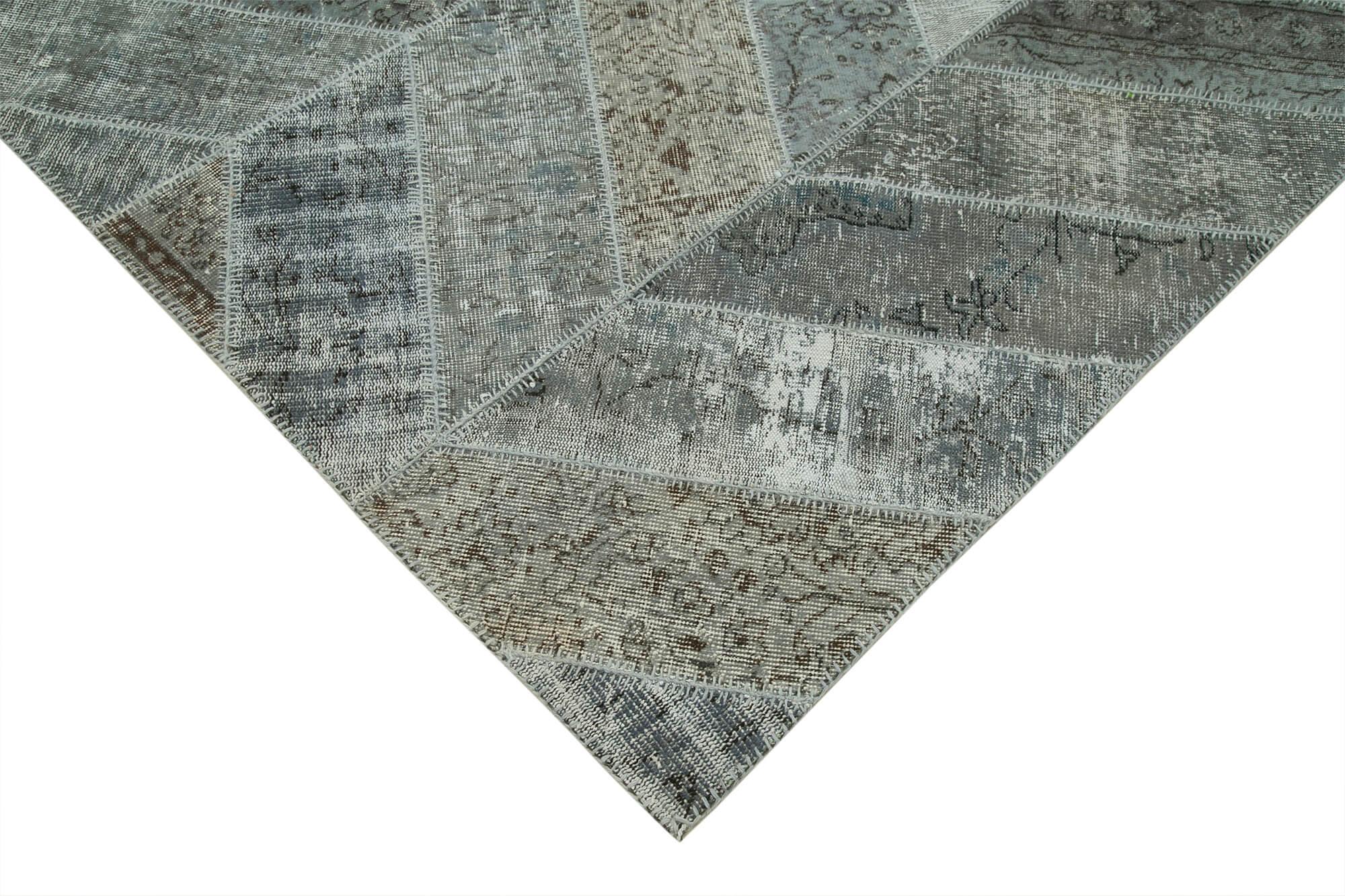 Kırk Yama Gri Patchwork Pamuk Yün El Dokuma Halısı 245x309 Agacan