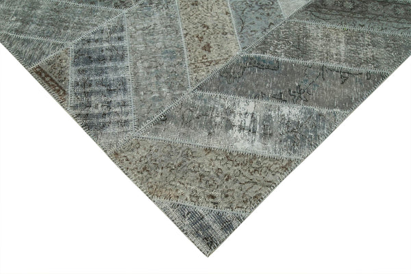 Kırk Yama Gri Patchwork Pamuk Yün El Dokuma Halısı 245x309 Agacan