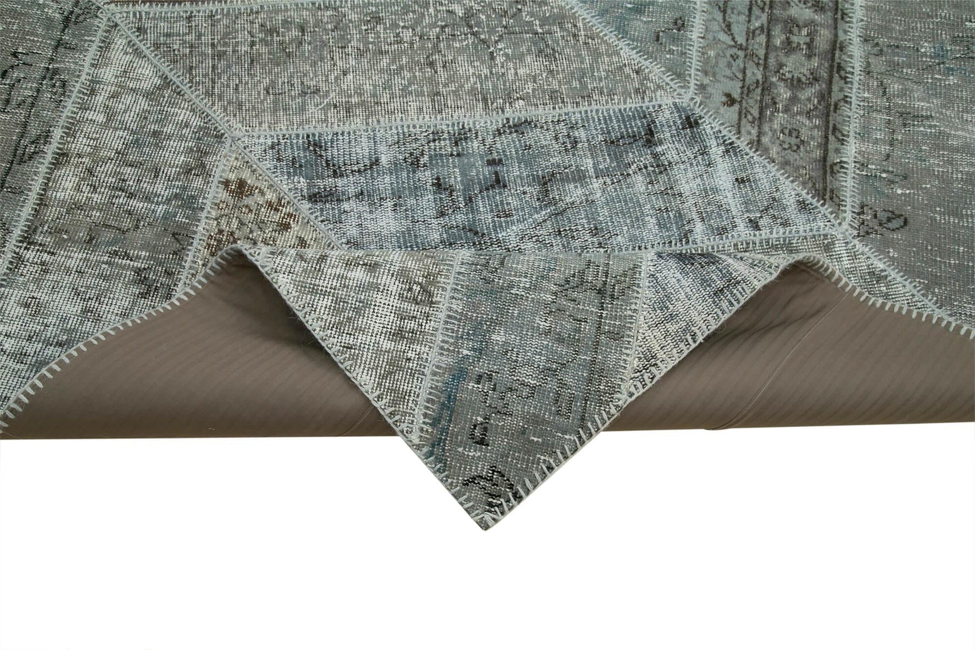 Kırk Yama Gri Patchwork Pamuk Yün El Dokuma Halısı 245x309 Agacan