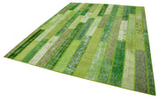 Kırk Yama Yeşil Patchwork Pamuk Yün El Dokuma Halısı 245x308 Agacan