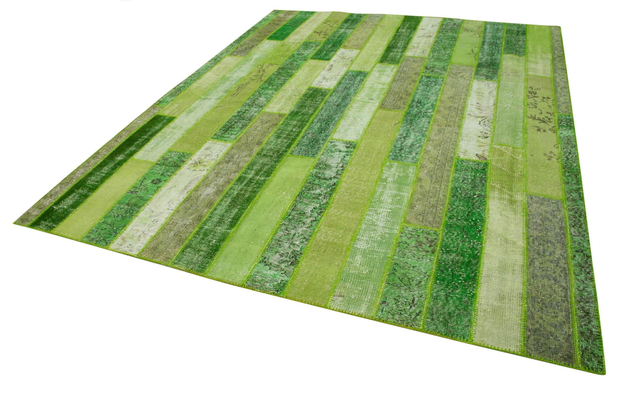 Kırk Yama Yeşil Patchwork Pamuk Yün El Dokuma Halısı 245x308 Agacan
