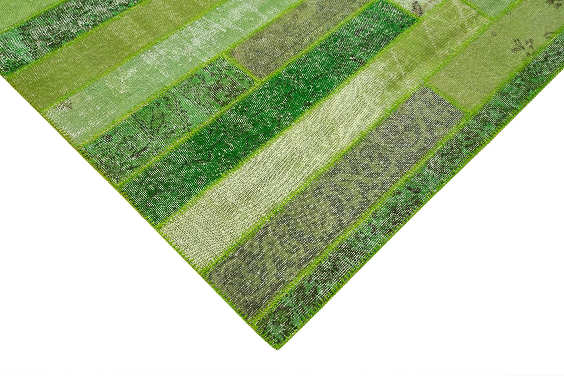 Kırk Yama Yeşil Patchwork Pamuk Yün El Dokuma Halısı 245x308 Agacan