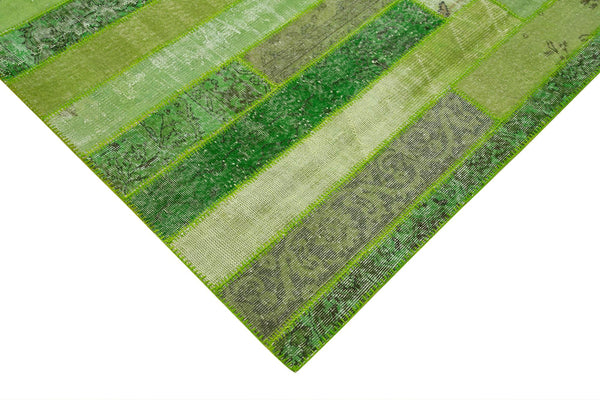 Kırk Yama Yeşil Patchwork Pamuk Yün El Dokuma Halısı 245x308 Agacan