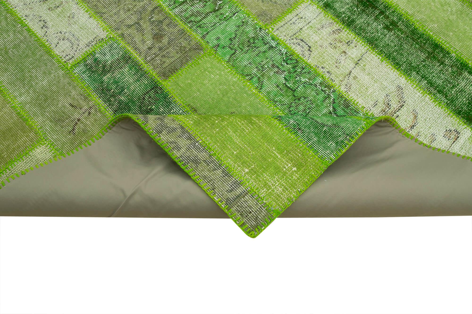 Kırk Yama Yeşil Patchwork Pamuk Yün El Dokuma Halısı 245x308 Agacan