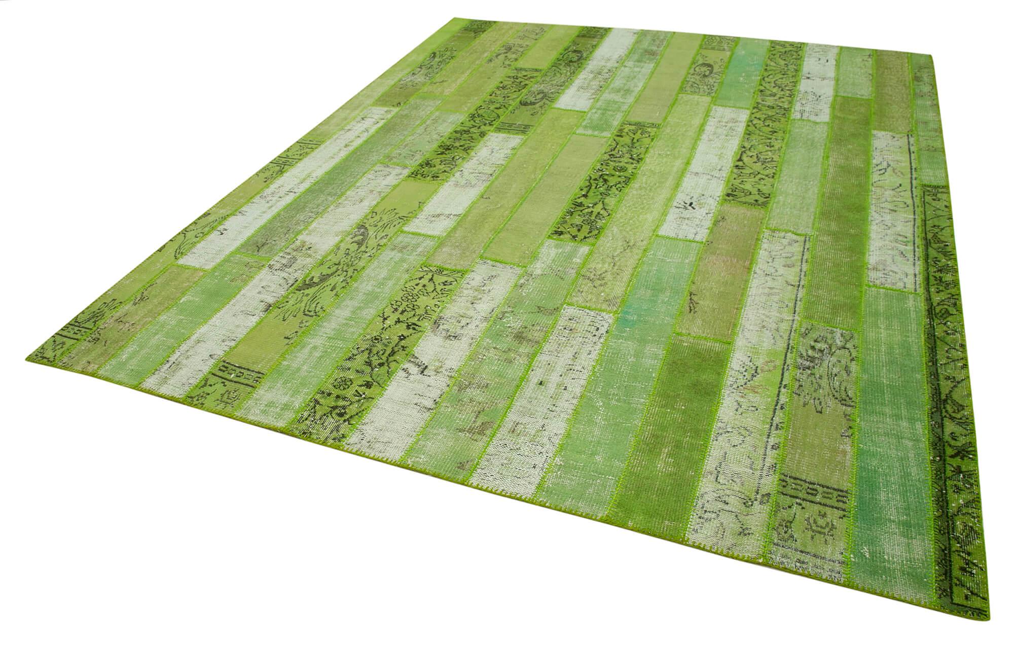 Kırk Yama Yeşil Patchwork Pamuk Yün El Dokuma Halısı 248x308 Agacan