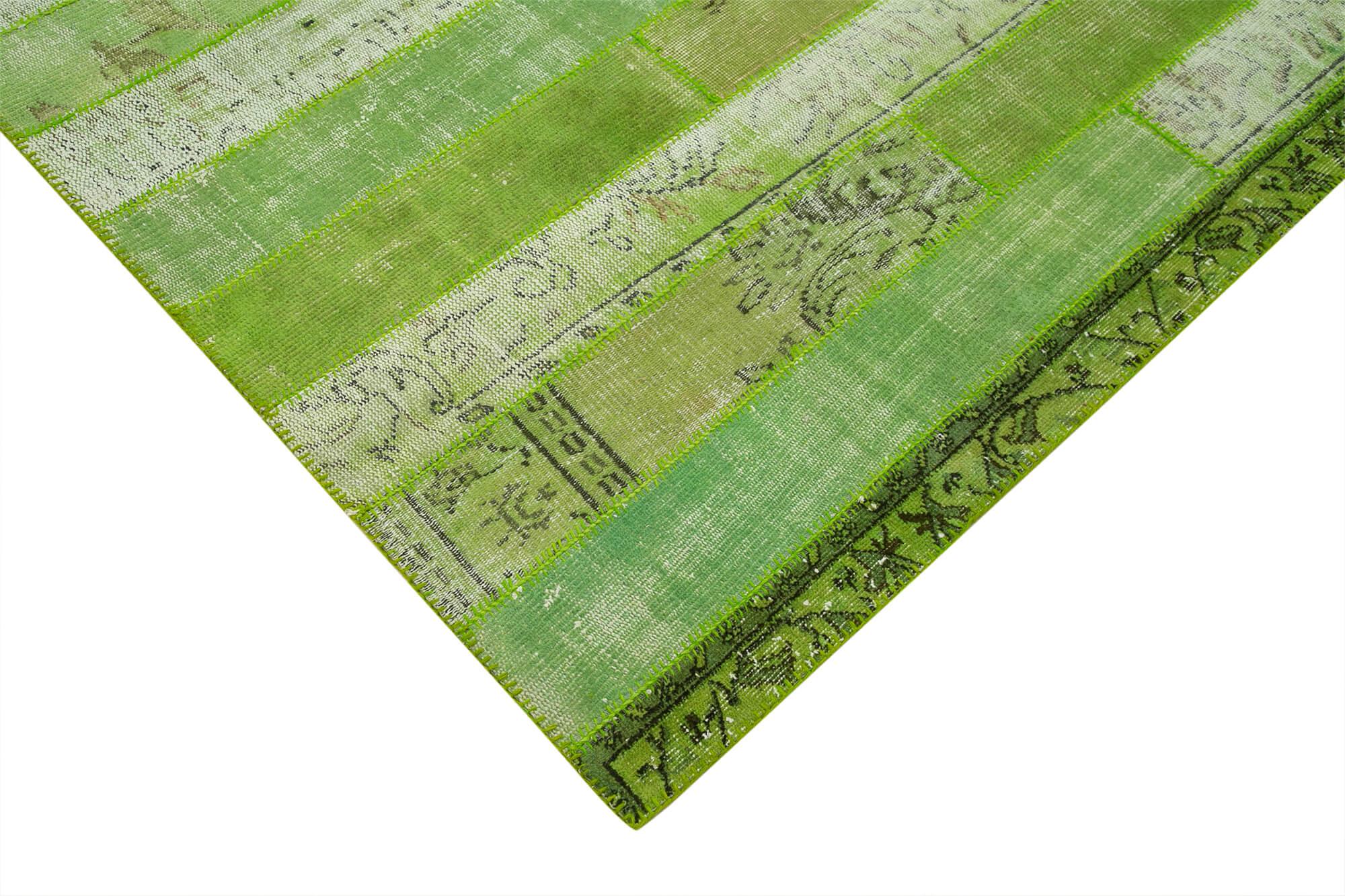 Kırk Yama Yeşil Patchwork Pamuk Yün El Dokuma Halısı 248x308 Agacan