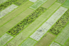 Kırk Yama Yeşil Patchwork Pamuk Yün El Dokuma Halısı 248x308 Agacan