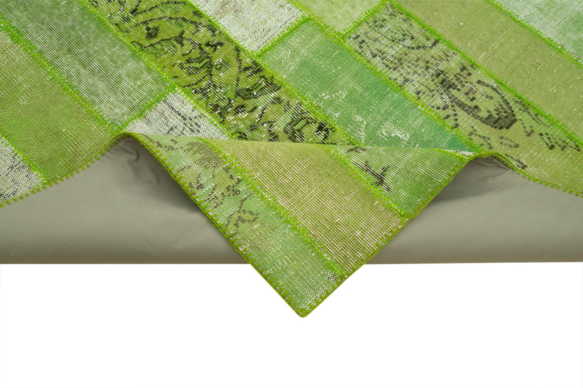 Kırk Yama Yeşil Patchwork Pamuk Yün El Dokuma Halısı 248x308 Agacan