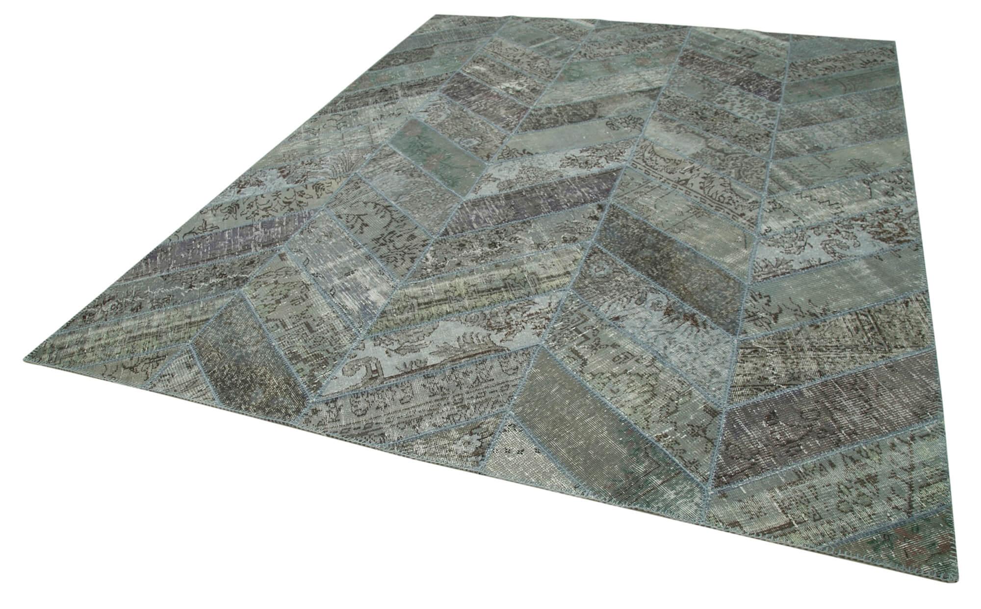 Kırk Yama Gri Patchwork Pamuk Yün El Dokuma Halısı 248x308 Agacan