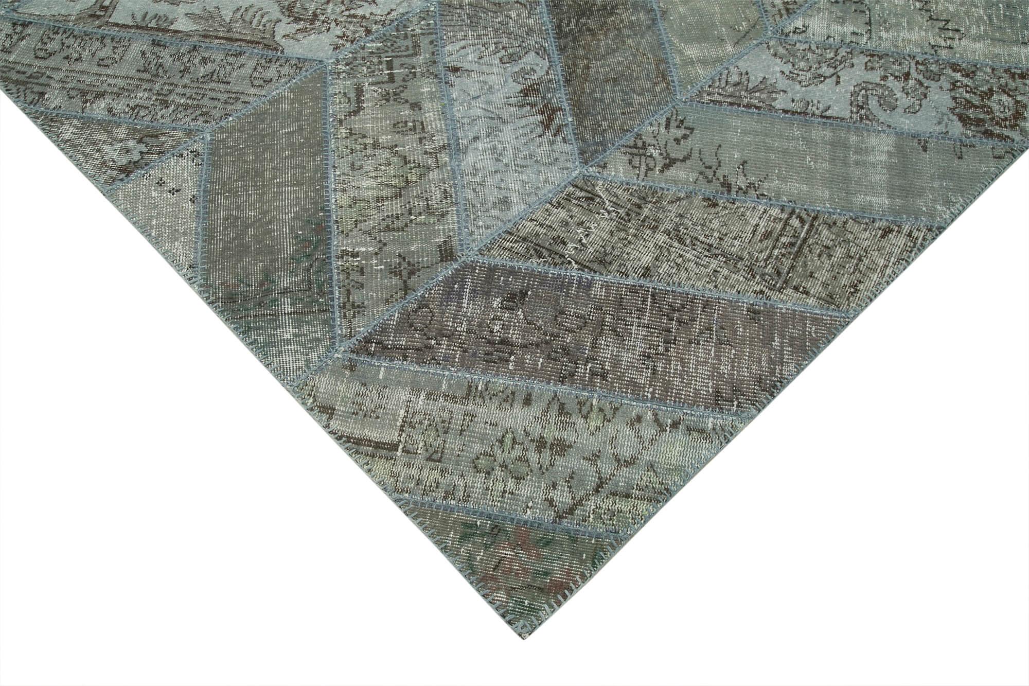 Kırk Yama Gri Patchwork Pamuk Yün El Dokuma Halısı 248x308 Agacan