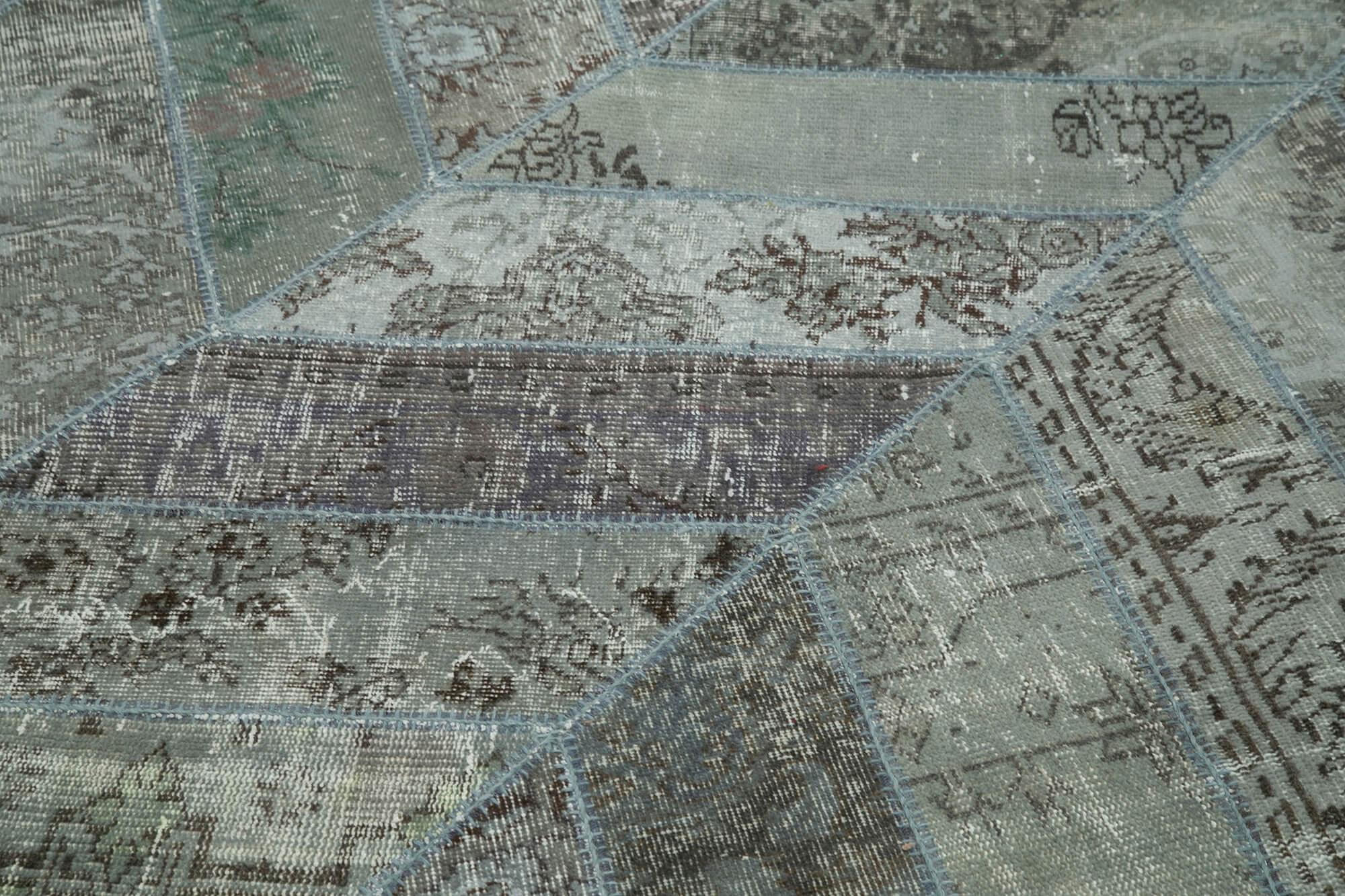 Kırk Yama Gri Patchwork Pamuk Yün El Dokuma Halısı 248x308 Agacan