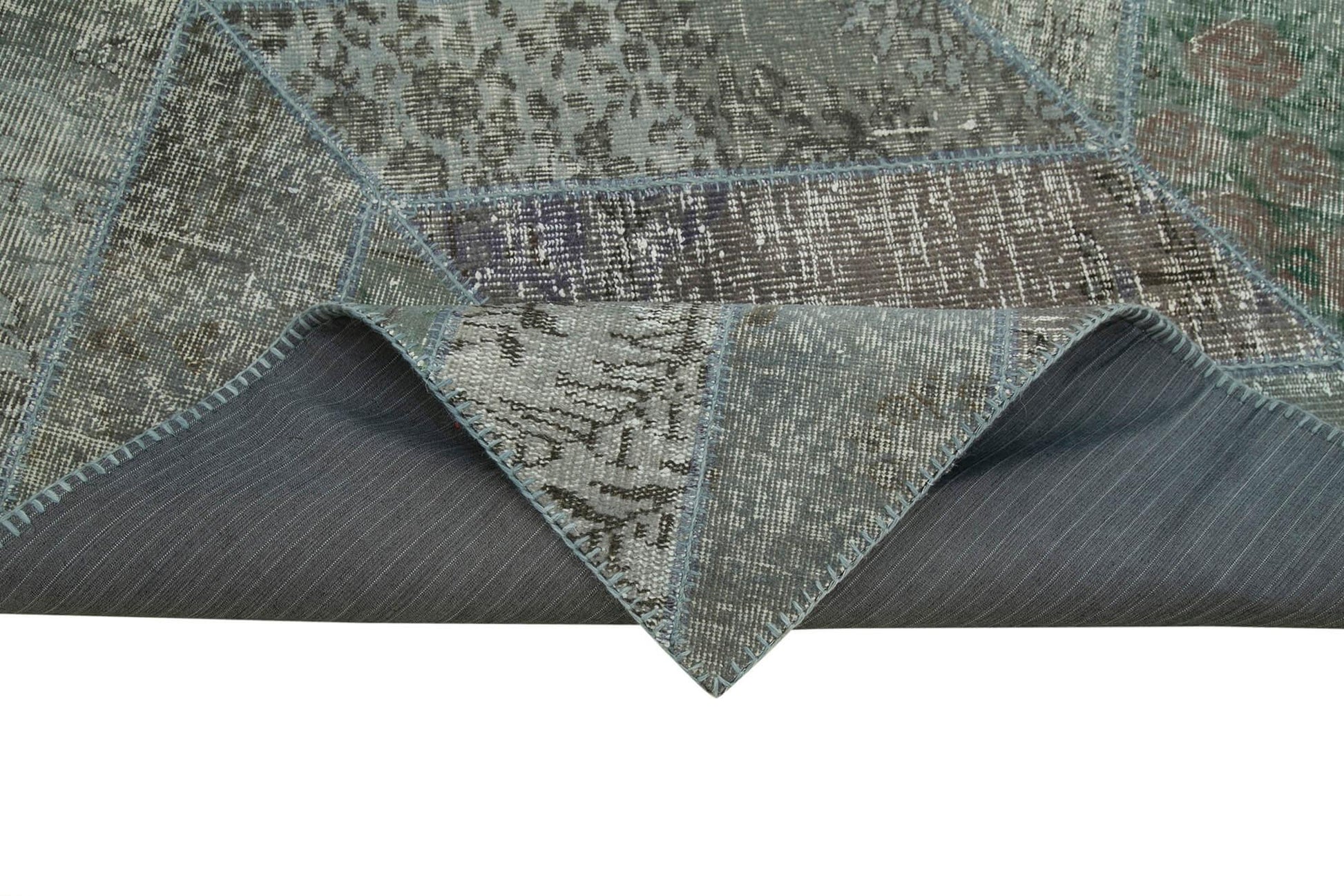 Kırk Yama Gri Patchwork Pamuk Yün El Dokuma Halısı 248x308 Agacan