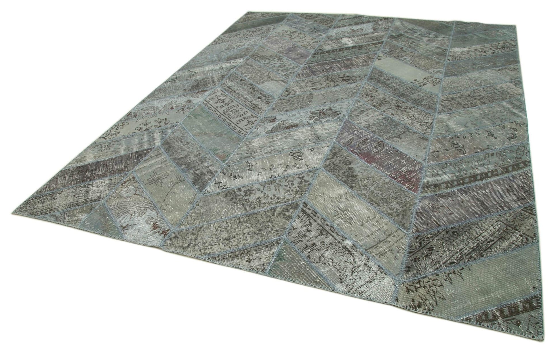 Kırk Yama Gri Patchwork Pamuk Yün El Dokuma Halısı 247x308 Agacan