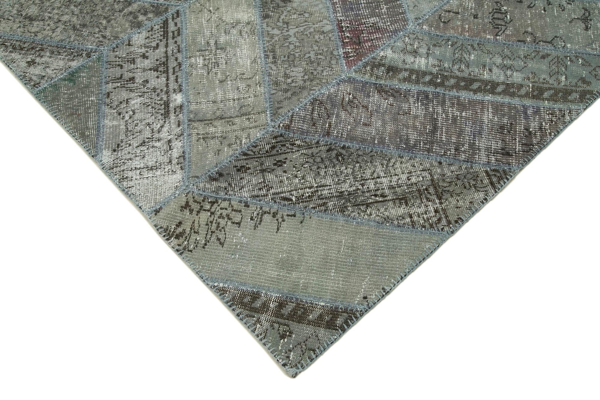 Kırk Yama Gri Patchwork Pamuk Yün El Dokuma Halısı 247x308 Agacan