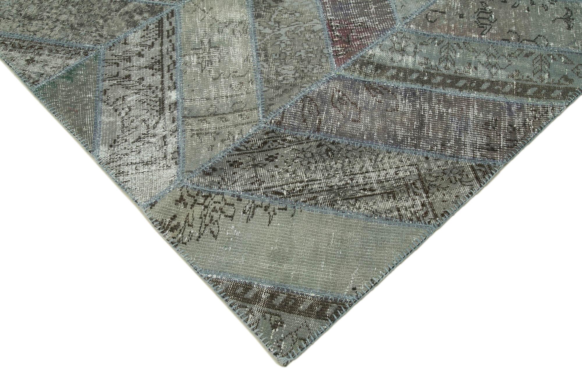 Kırk Yama Gri Patchwork Pamuk Yün El Dokuma Halısı 247x308 Agacan