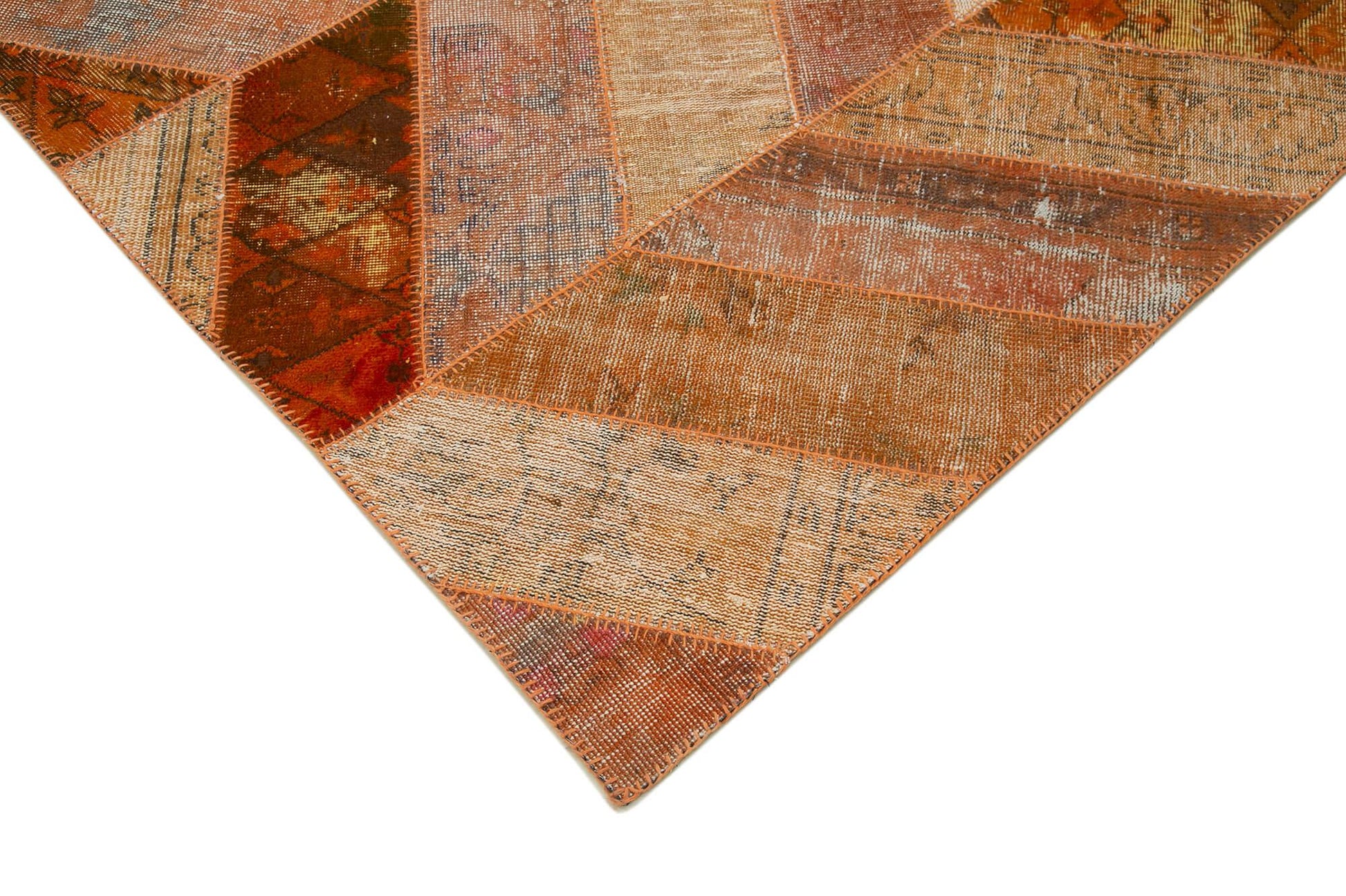 Kırk Yama Turuncu Patchwork Pamuk Yün El Dokuma Halısı 249x308 Agacan