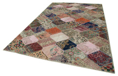 Kırk Yama Gri Patchwork Pamuk Yün El Dokuma Halısı 225x340 Agacan