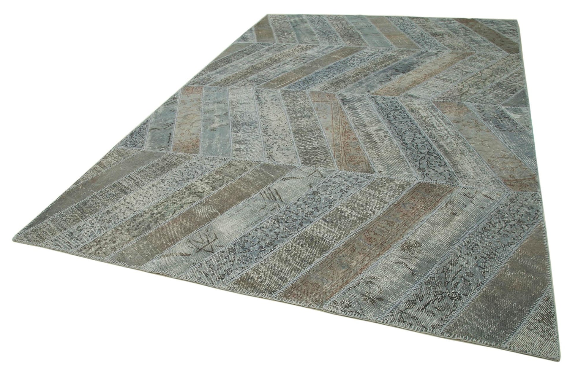 Kırk Yama Gri Patchwork Pamuk Yün El Dokuma Halısı 243x366 Agacan