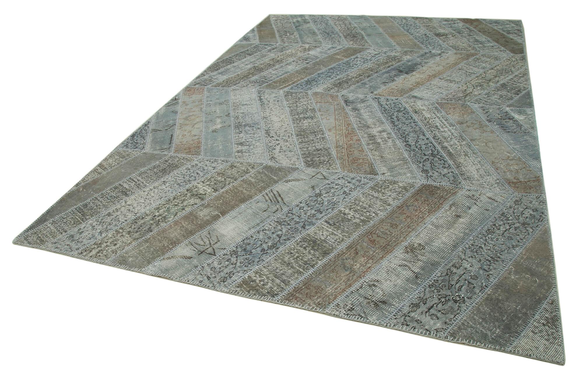 Kırk Yama Gri Patchwork Pamuk Yün El Dokuma Halısı 243x366 Agacan