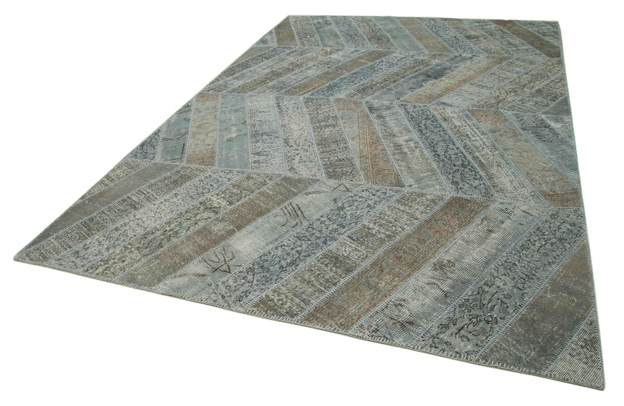 Kırk Yama Gri Patchwork Pamuk Yün El Dokuma Halısı 243x366 Agacan