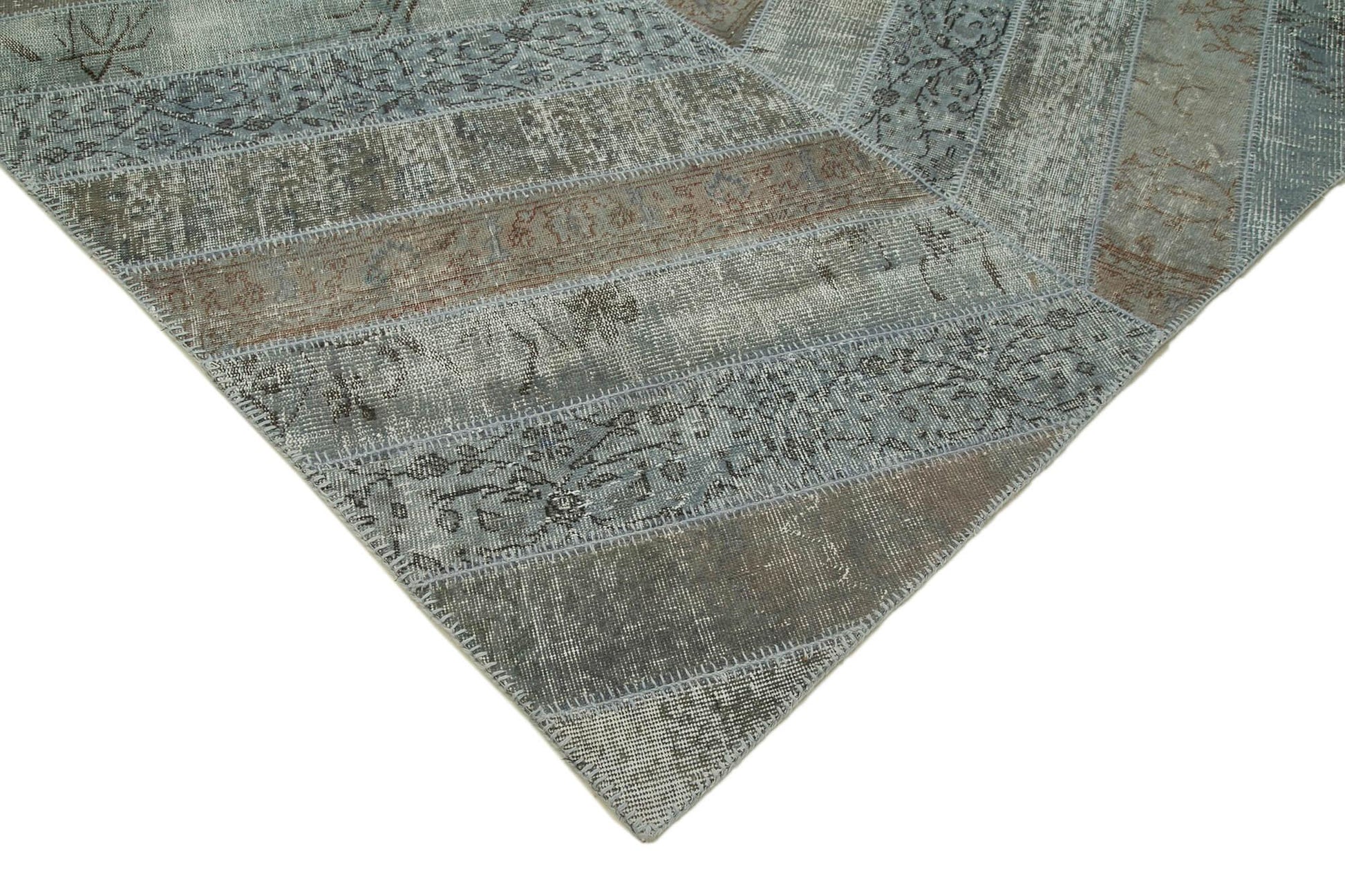 Kırk Yama Gri Patchwork Pamuk Yün El Dokuma Halısı 243x366 Agacan