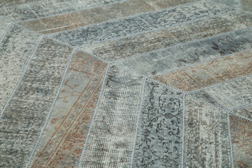 Kırk Yama Gri Patchwork Pamuk Yün El Dokuma Halısı 243x366 Agacan