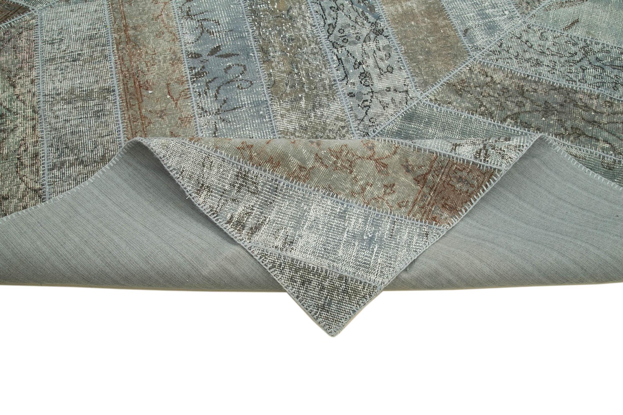 Kırk Yama Gri Patchwork Pamuk Yün El Dokuma Halısı 243x366 Agacan