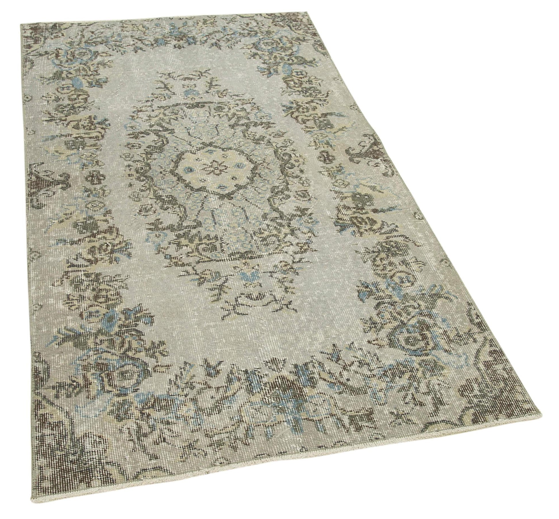 Overdyed Vintage Gri Eskitme Pamuk Yün El Dokuma Halısı 98x178 Agacan
