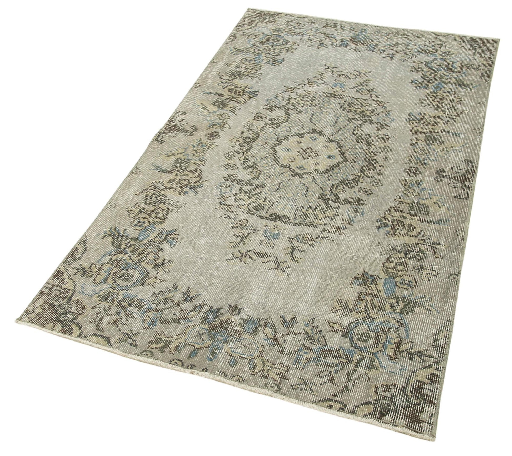 Overdyed Vintage Gri Eskitme Pamuk Yün El Dokuma Halısı 98x178 Agacan