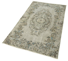 Overdyed Vintage Gri Eskitme Pamuk Yün El Dokuma Halısı 98x178 Agacan