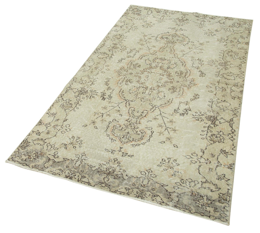 Overdyed Vintage Bej Eskitme Pamuk Yün El Dokuma Halısı 113x207 Agacan