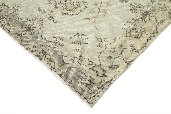 Overdyed Vintage Bej Eskitme Pamuk Yün El Dokuma Halısı 113x207 Agacan