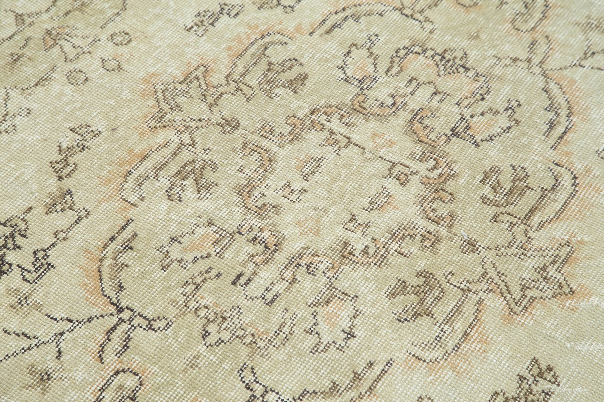 Overdyed Vintage Bej Eskitme Pamuk Yün El Dokuma Halısı 113x207 Agacan