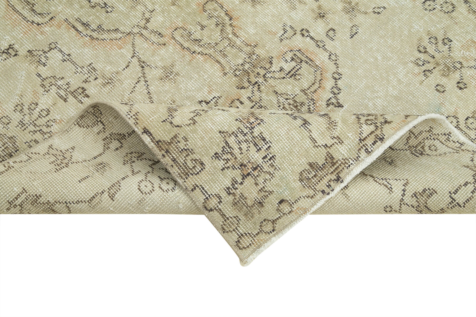 Overdyed Vintage Bej Eskitme Pamuk Yün El Dokuma Halısı 113x207 Agacan