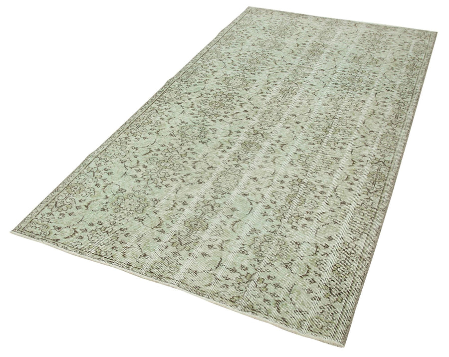 Overdyed Vintage Yeşil Eskitme Pamuk Yün El Dokuma Halısı 123x237 Agacan