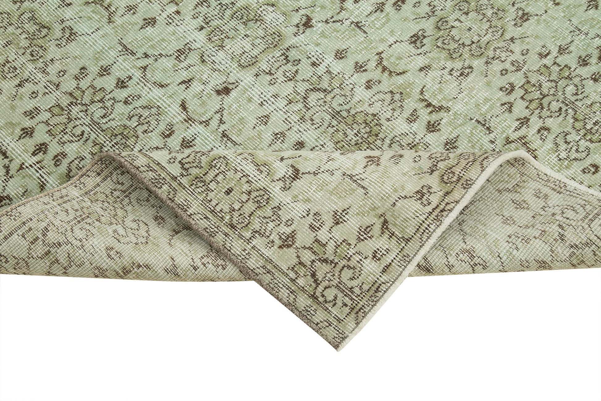 Overdyed Vintage Yeşil Eskitme Pamuk Yün El Dokuma Halısı 123x237 Agacan