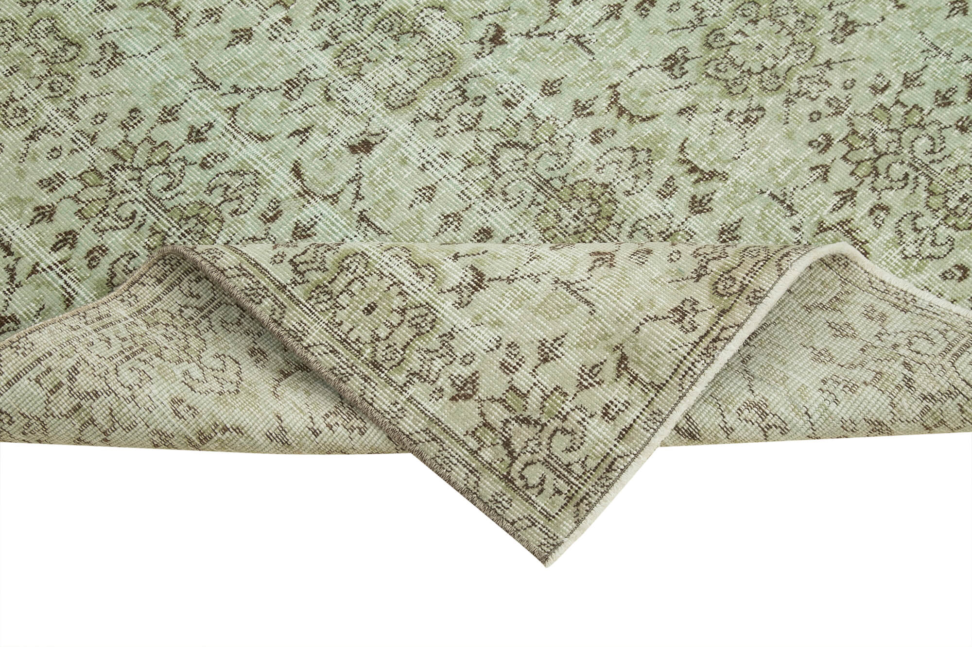 Overdyed Vintage Yeşil Eskitme Pamuk Yün El Dokuma Halısı 123x237 Agacan