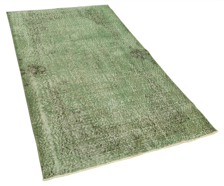 Overdyed Vintage Yeşil Eskitme Pamuk Yün El Dokuma Halısı 107x205 Agacan
