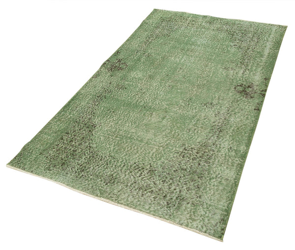 Overdyed Vintage Yeşil Eskitme Pamuk Yün El Dokuma Halısı 107x205 Agacan