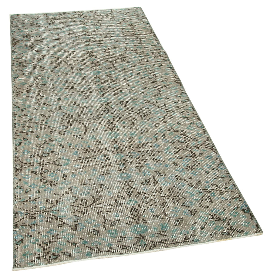 Overdyed Vintage Gri Eskitme Pamuk Yün El Dokuma Halısı 90x198 Agacan