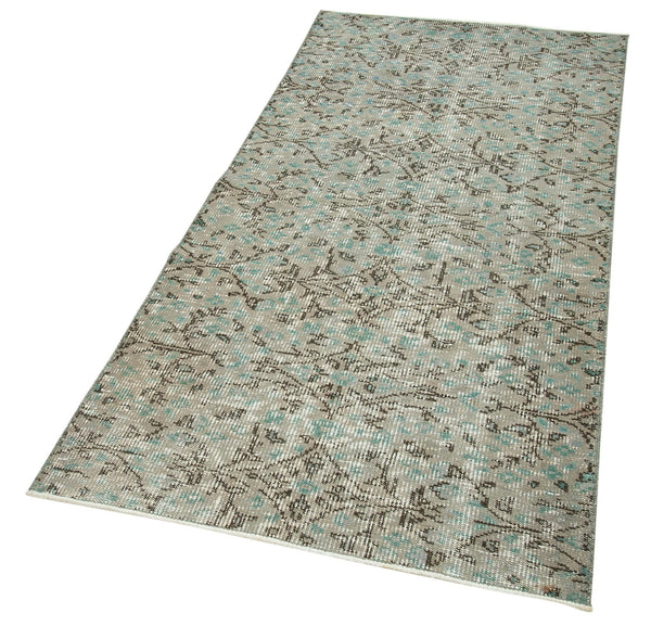 Overdyed Vintage Gri Eskitme Pamuk Yün El Dokuma Halısı 90x198 Agacan