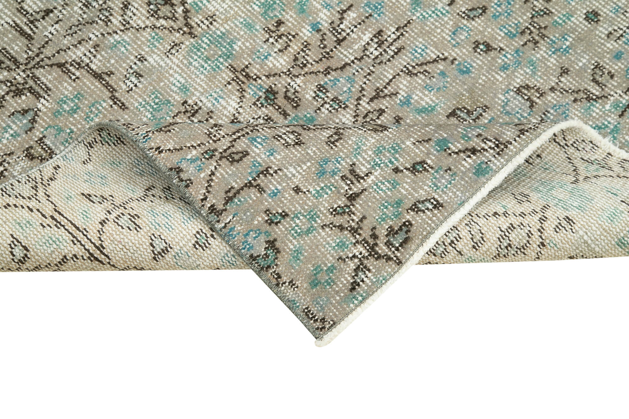 Overdyed Vintage Gri Eskitme Pamuk Yün El Dokuma Halısı 90x198 Agacan