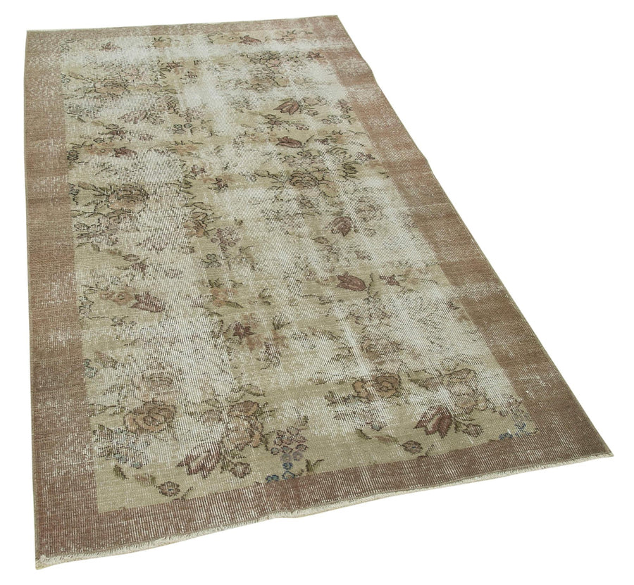 Overdyed Vintage Kahverengi Eskitme Pamuk Yün El Dokuma Halısı 104x191 Agacan