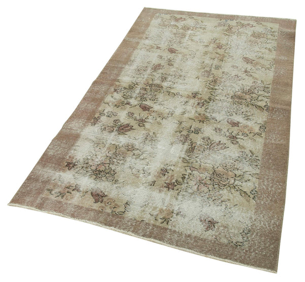 Overdyed Vintage Kahverengi Eskitme Pamuk Yün El Dokuma Halısı 104x191 Agacan