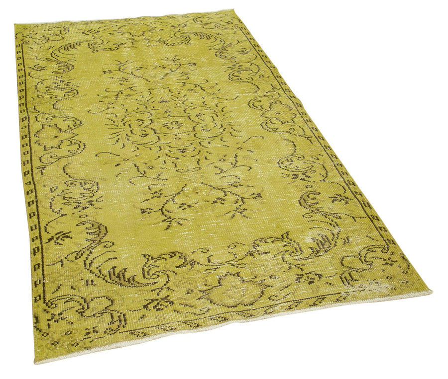 Overdyed Vintage Sarı Eskitme Pamuk Yün El Dokuma Halısı 110x184 Agacan
