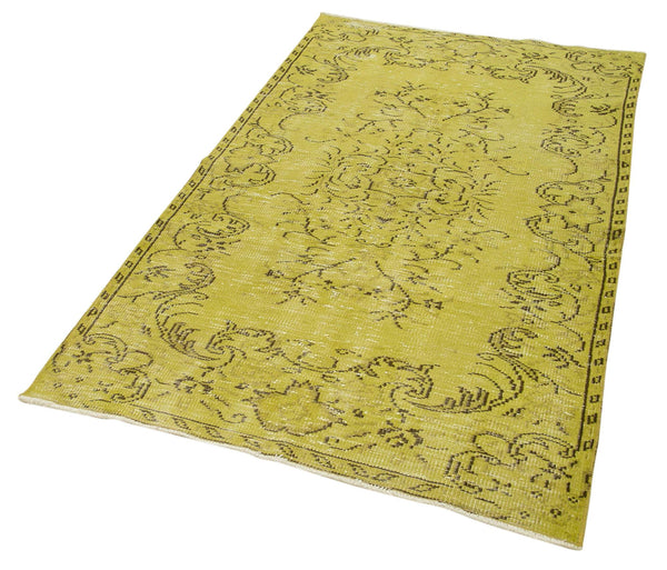 Overdyed Vintage Sarı Eskitme Pamuk Yün El Dokuma Halısı 110x184 Agacan