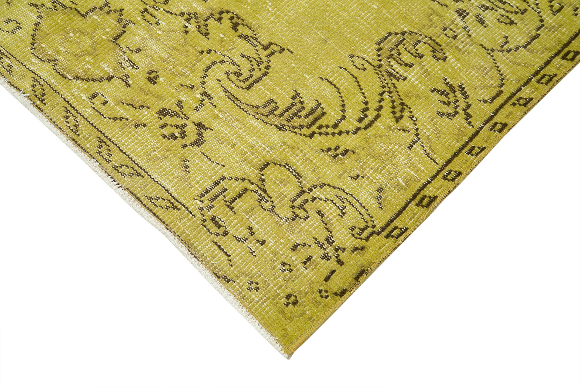 Overdyed Vintage Sarı Eskitme Pamuk Yün El Dokuma Halısı 110x184 Agacan