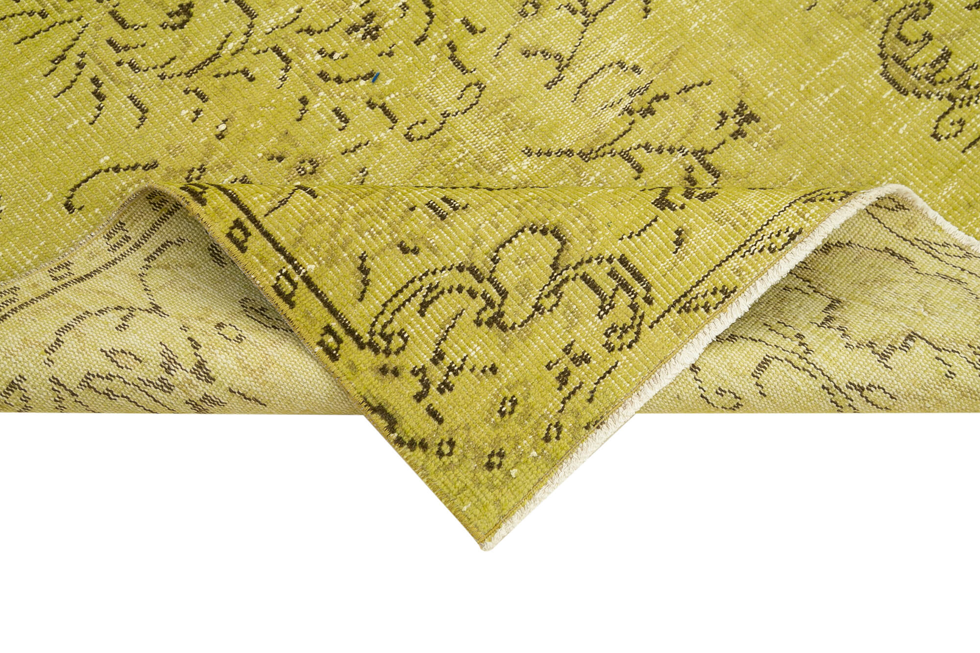 Overdyed Vintage Sarı Eskitme Pamuk Yün El Dokuma Halısı 110x184 Agacan