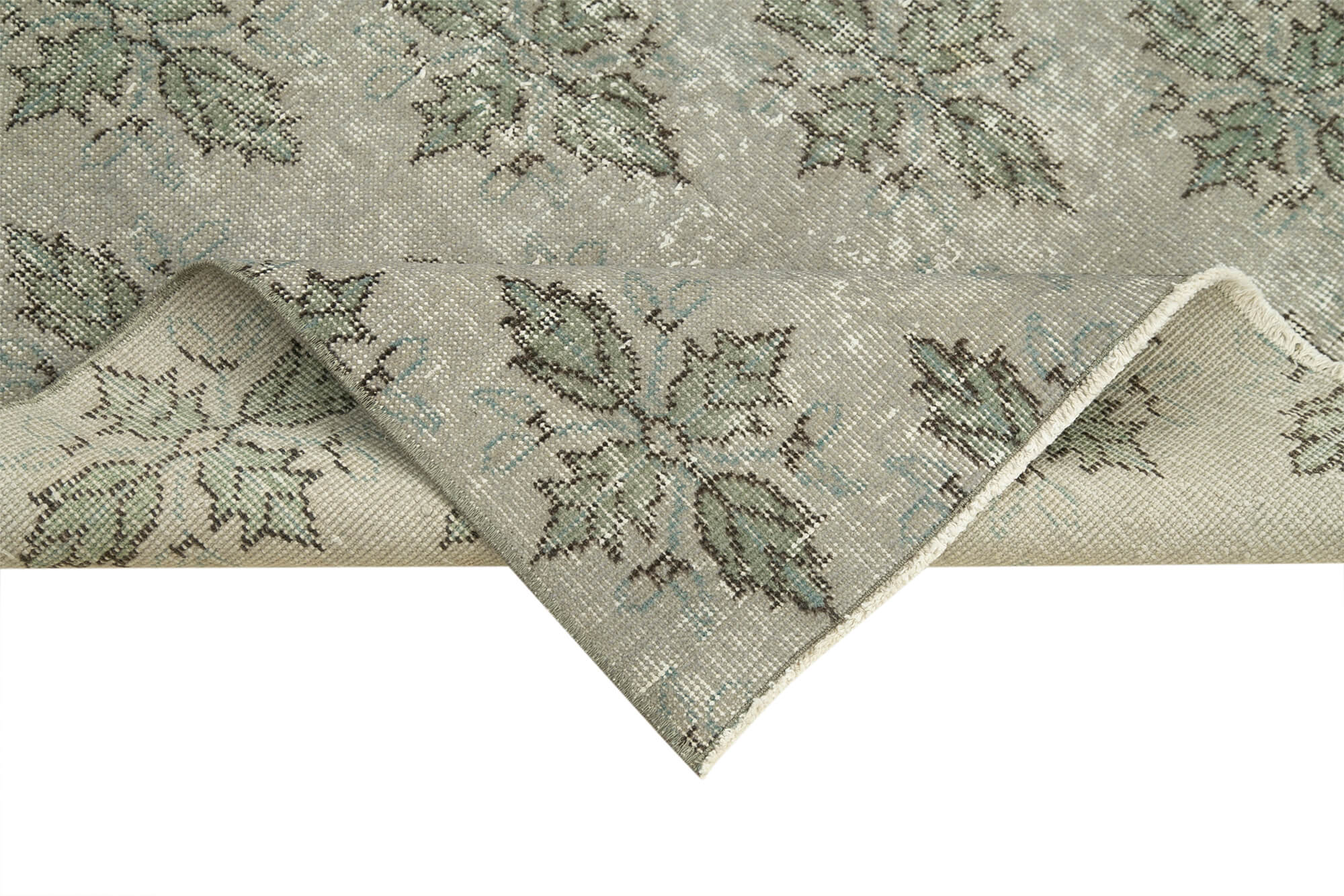 Overdyed Vintage Gri Eskitme Pamuk Yün El Dokuma Halısı 109x190 Agacan